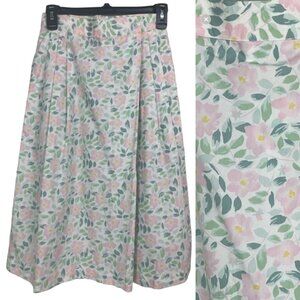 Vtg LL Bean Pink Floral Skirt Waist 22 size XS green cottage cotton USA Made